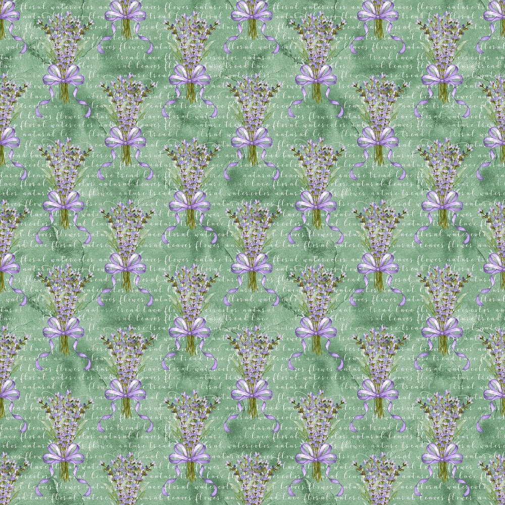 Lavender Bouquet With Grunge Font Fabric - Green