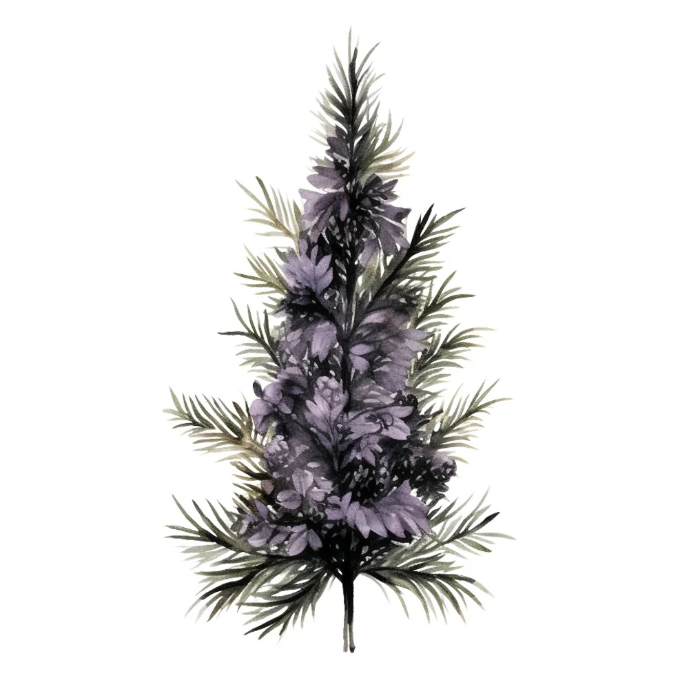 Lavender Christmas Tree & Flowers #5 Fabric Panel
