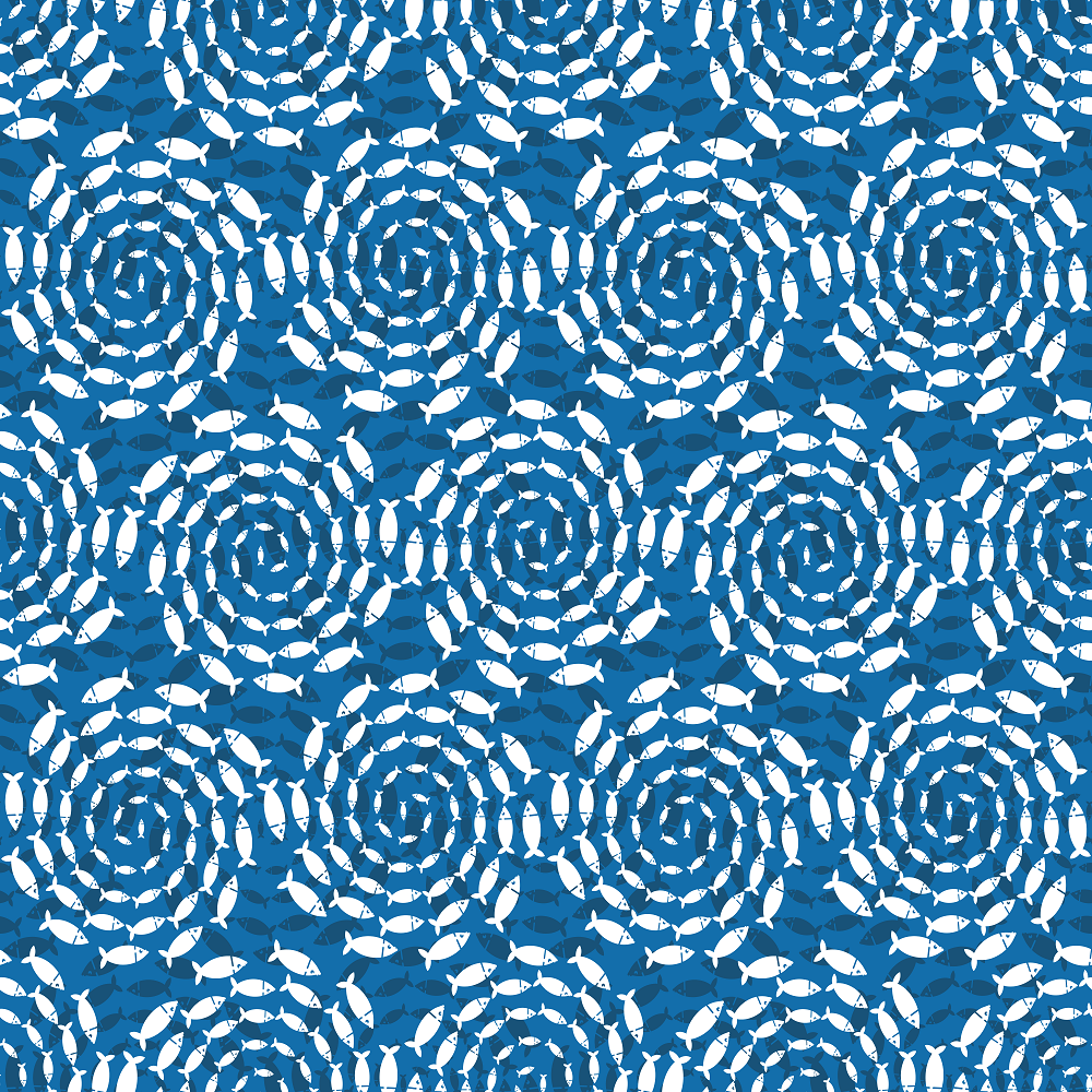 Layered Circling Fish Fabric - Blue