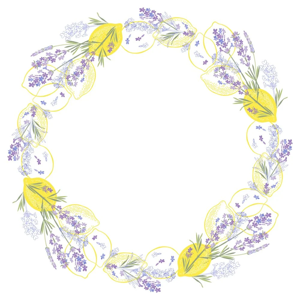 Lemon & Lavender Wreath Fabric Panel - Variation 1