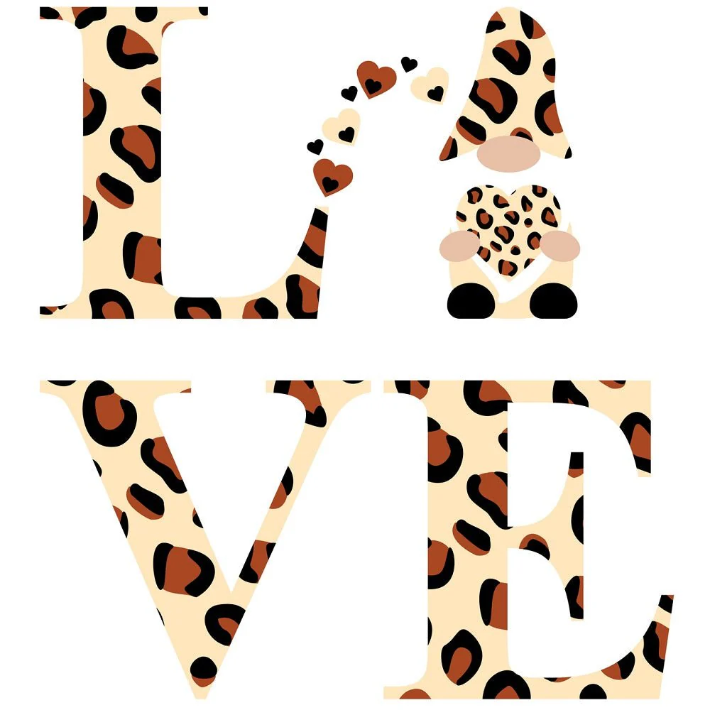 Leopard Print Gnome Love Letters Fabric Panel