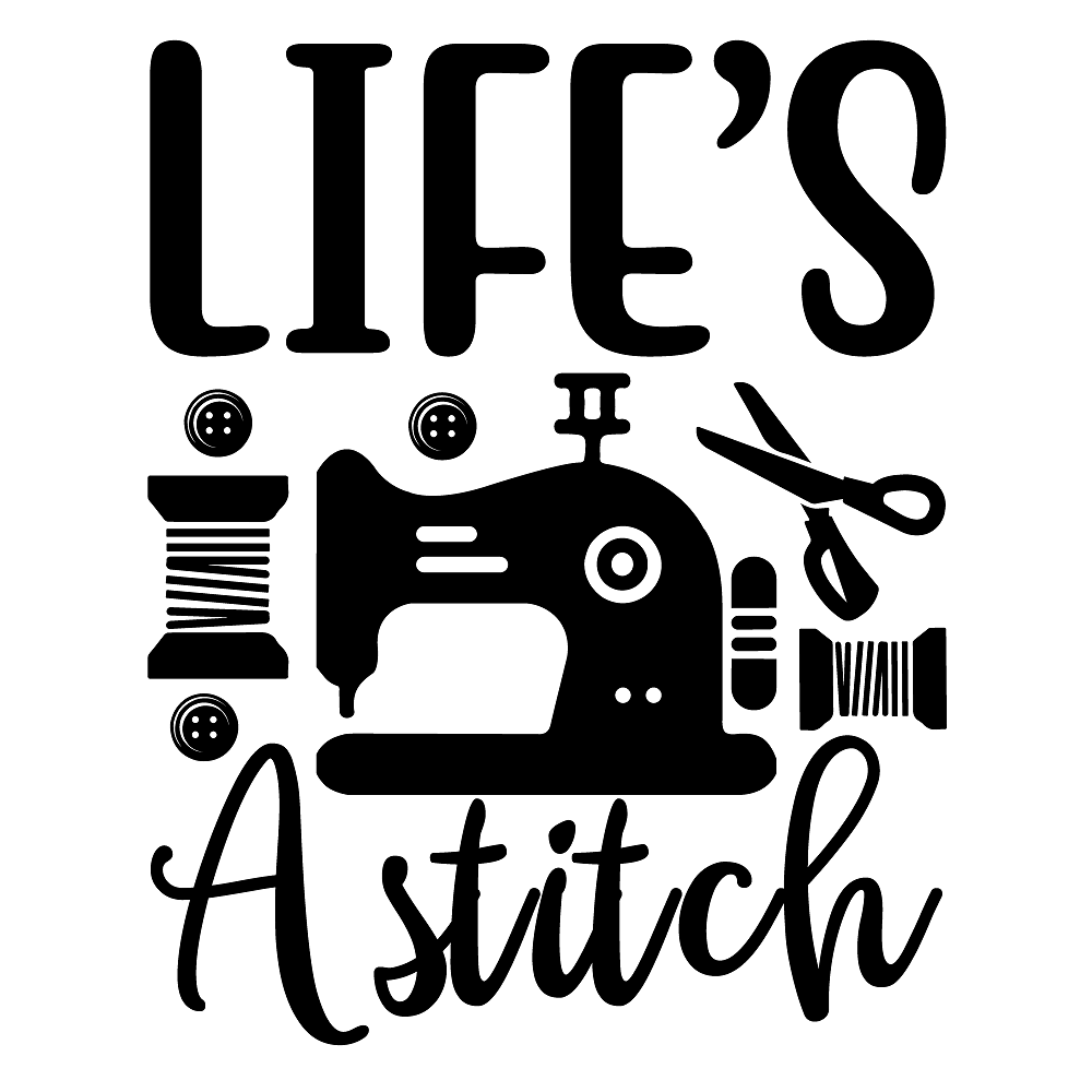 Life's A Stitch Fabric Panel - Black/White