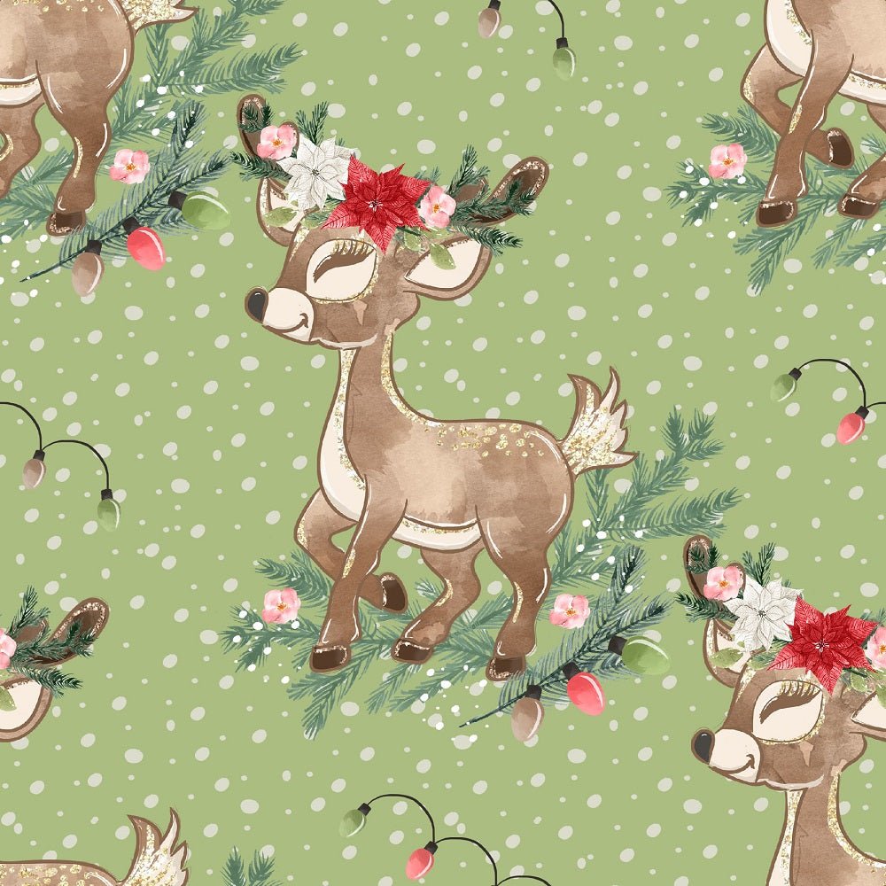 Little Bambi on Irregular Dots Fabric - Green