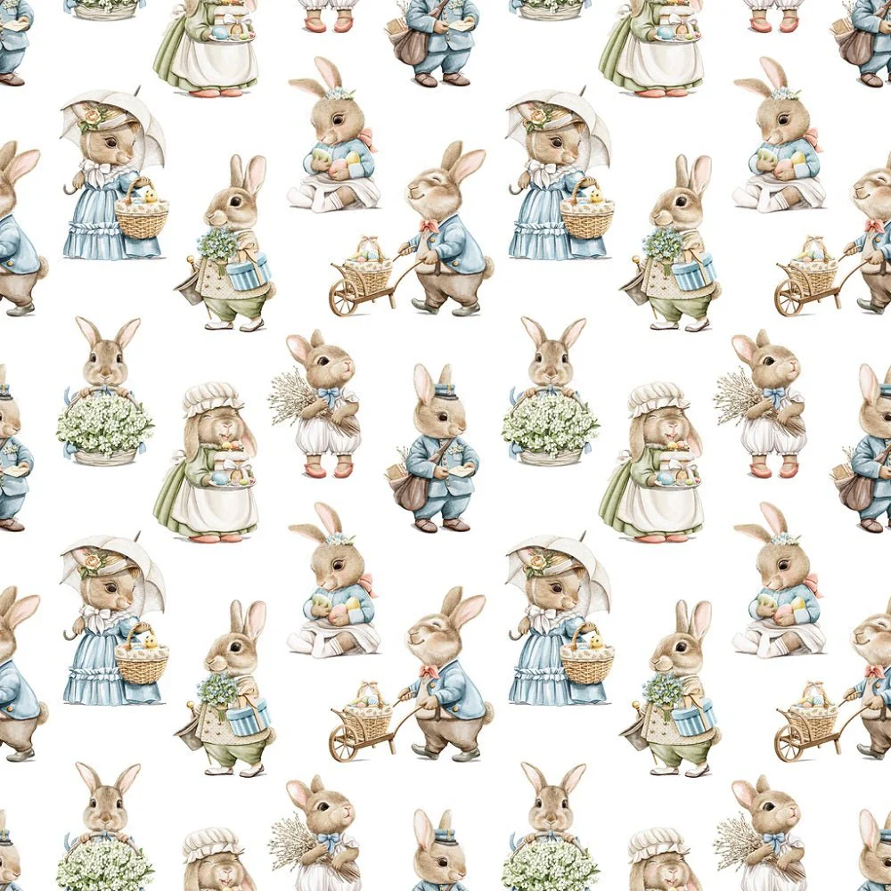 Little Critters Easter Rabbit Family Pattern #1 Fabric - White