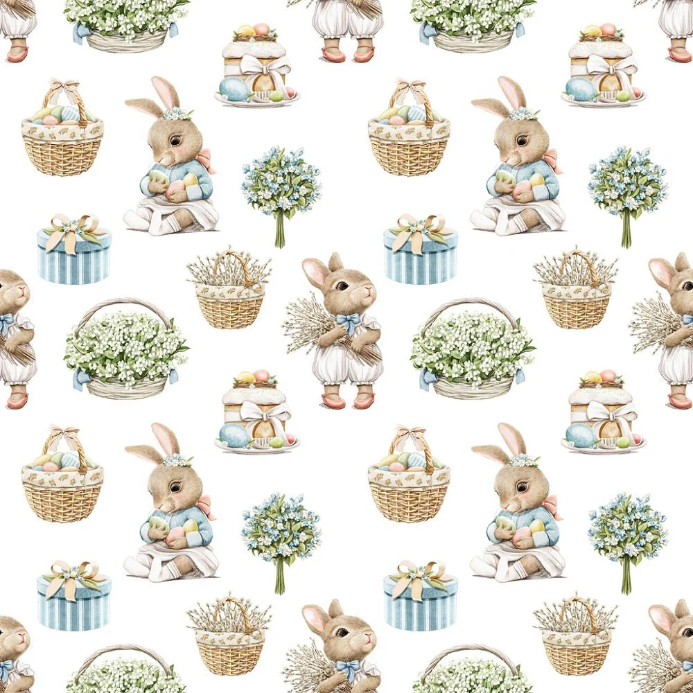 Little Critters Easter Rabbit Family Pattern #5 Fabric - White