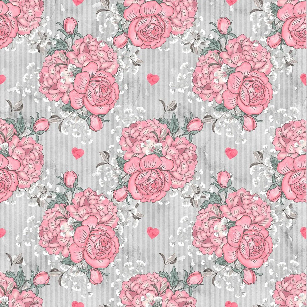 Loving Hearts Bouquets Fabric - Gray