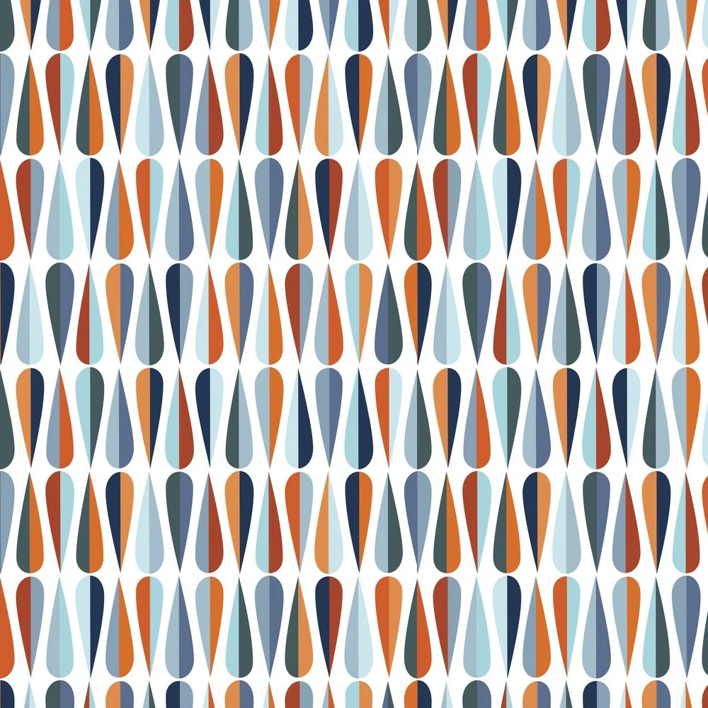 Mid-Century Vertical Drops Fabric - Blue/Orange