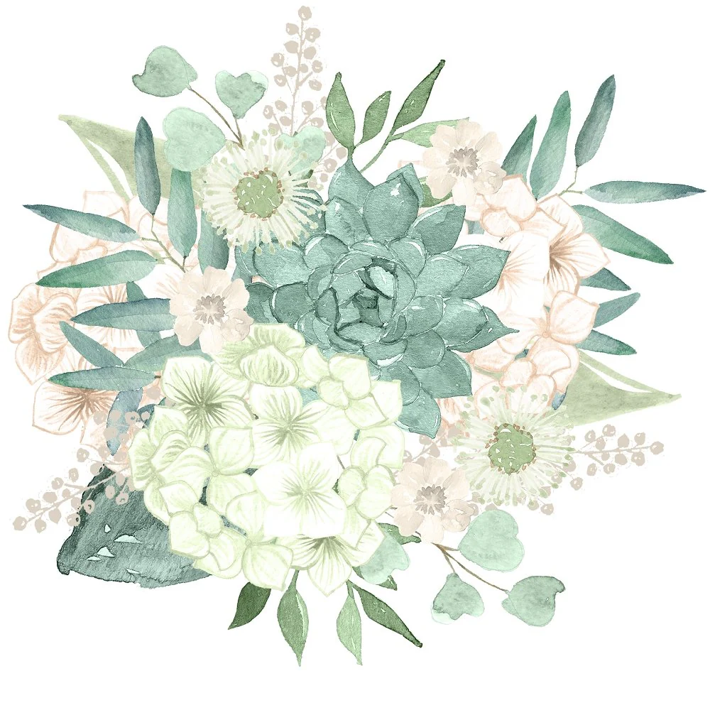 Mint Dreams Bouquet #1 Fabric Panel