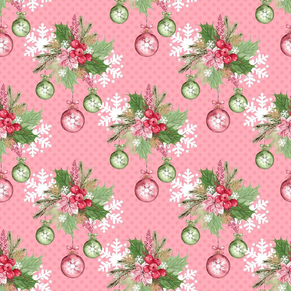 Mistletoe Christmas Ornaments Fabric - Pink