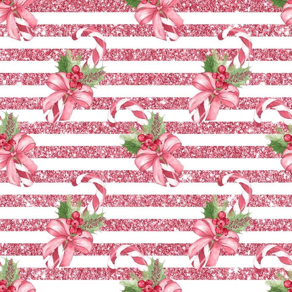 Mistletoe Christmas Pink Candy Canes Fabric