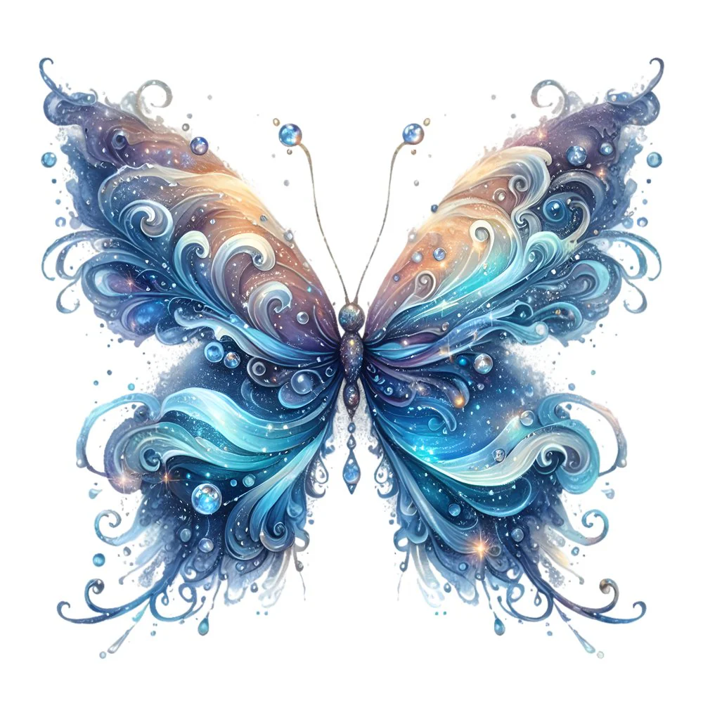 Mystical Butterflies Waves Fabric Panel