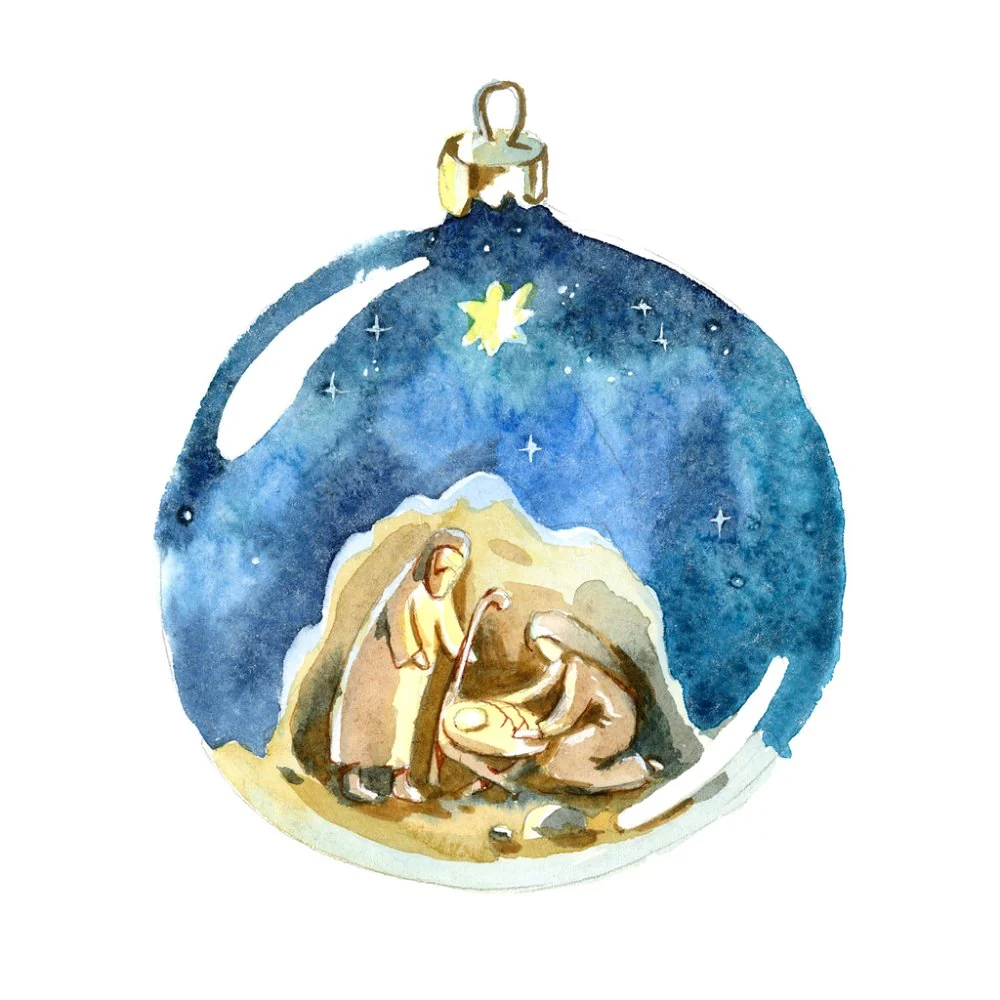 Nativity Scene Ornament Fabric Panel - White