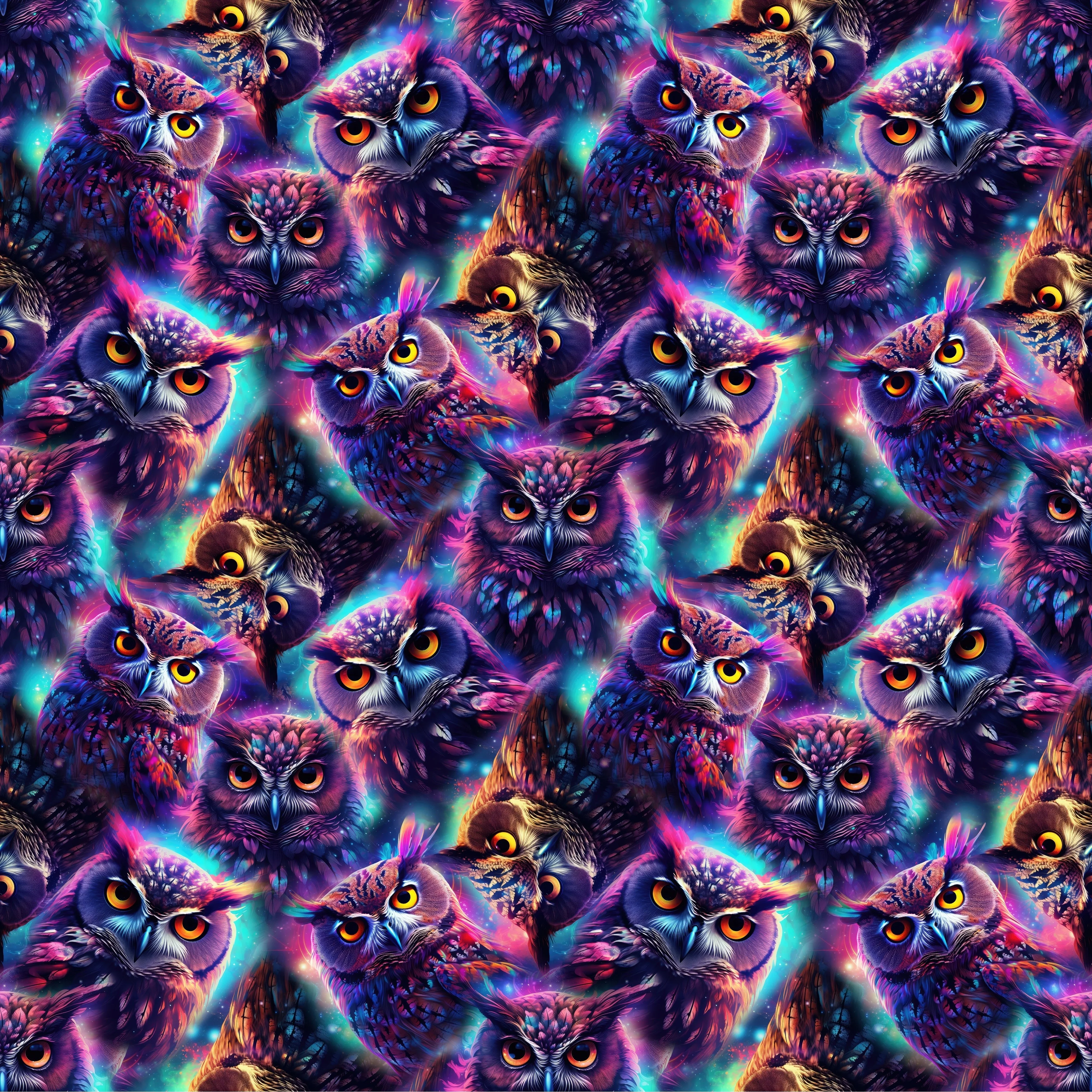 Neon Owls Fabric