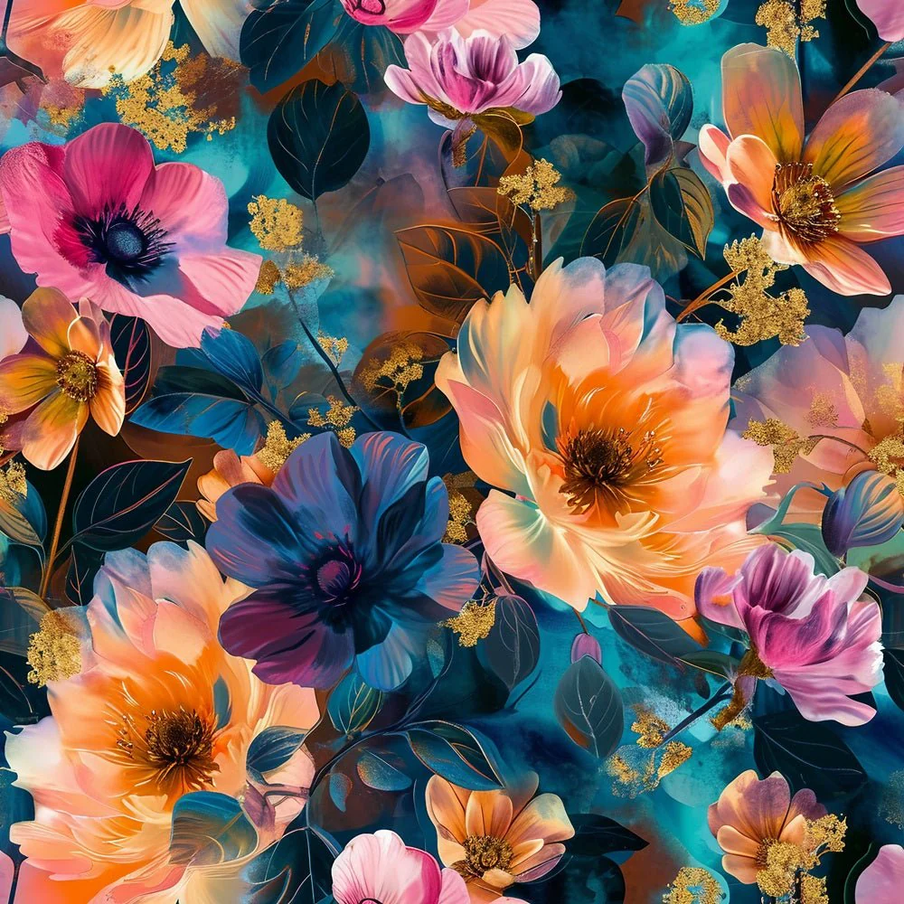 Nightlife Abstract Floral Pattern #15 Fabric