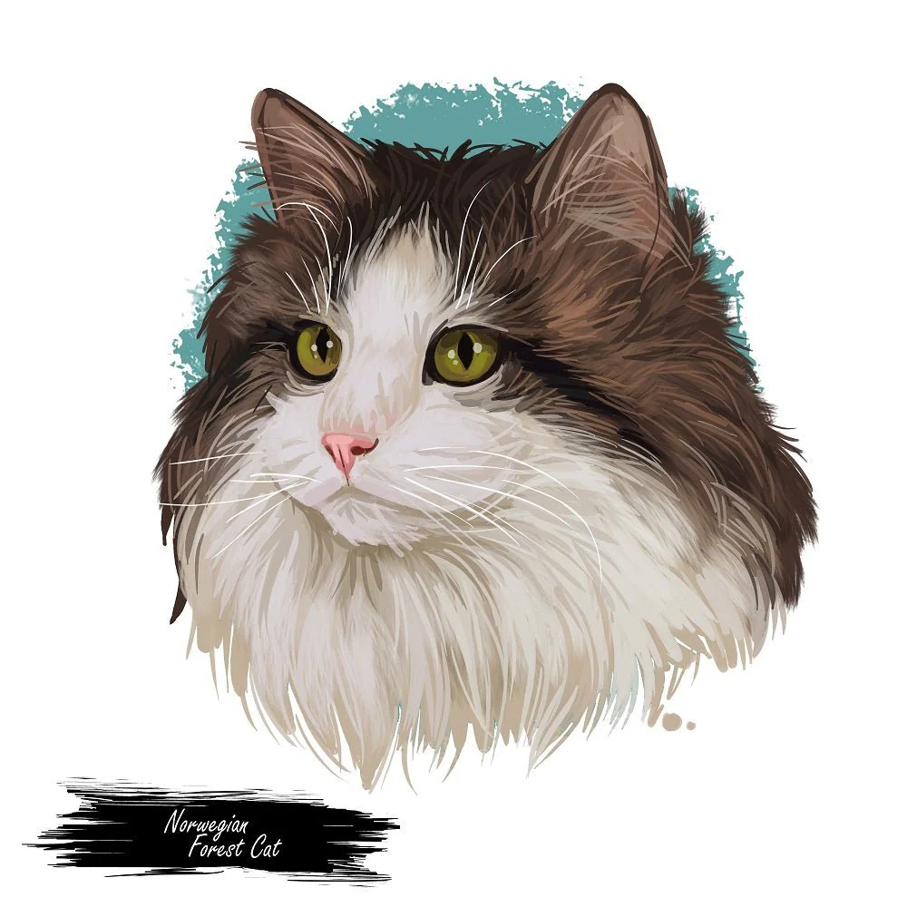 Norwegian Forest Cat Portrait Fabric Panel