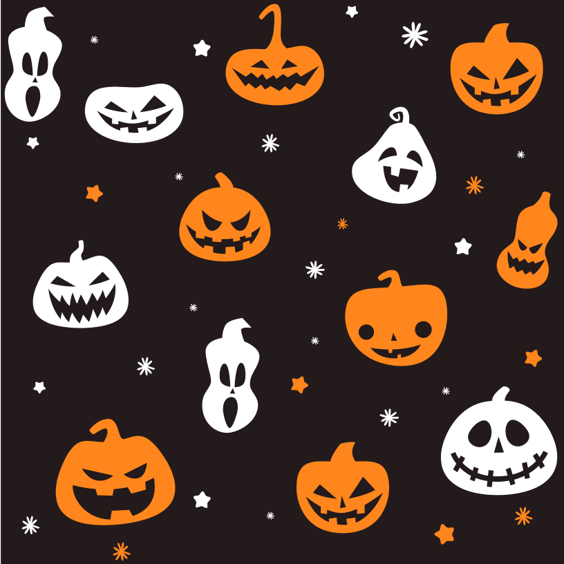 Orange and White Pumpkins Fabric - Black