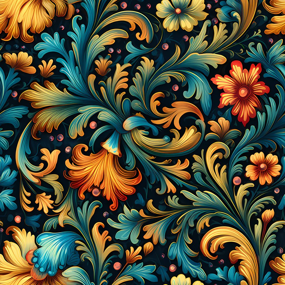 Ornate Renaissance Floral Pattern #3 Fabric