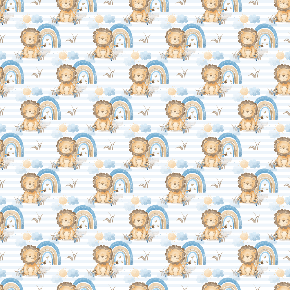 Over The Rainbow Lion & Stripes Fabric - Blue