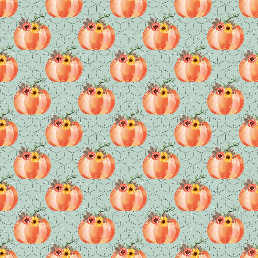 Packed Autumn Pumpkins & Florals Fabric - Blue