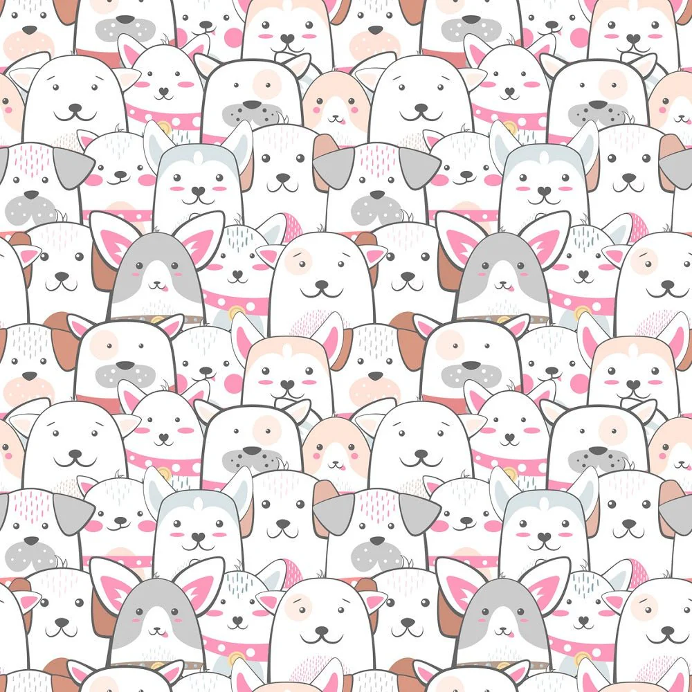 Packed Cartoon Pink Puppies Fabric