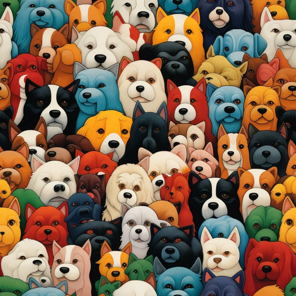 Packed Colorful Dogs Fabric