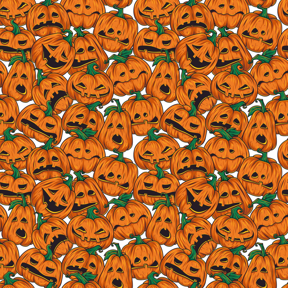 Packed Halloween Vintage Pumpkins Fabric - Orange