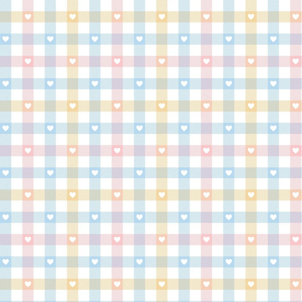 Pastel Gingham Hearts & Stripes Fabric