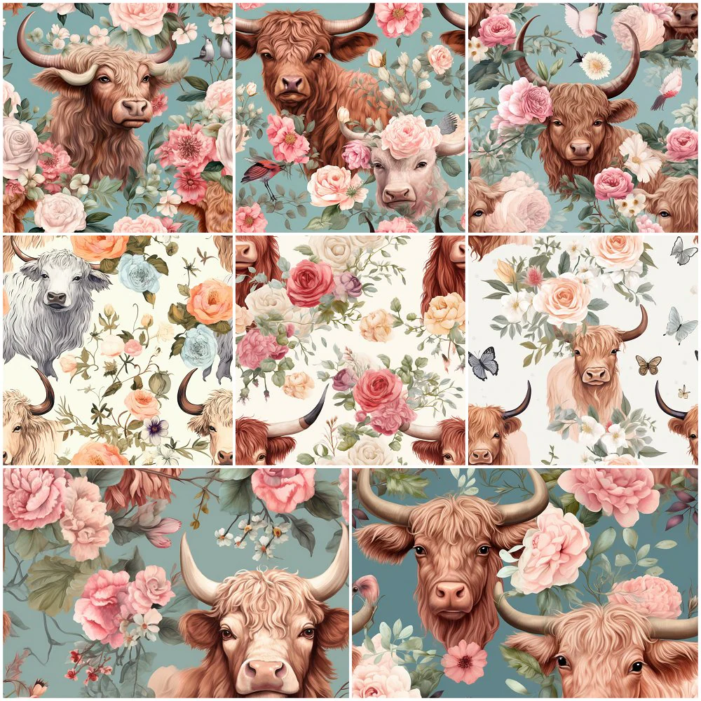 Pastel Highland Cows Layer Cake - 8 Pieces