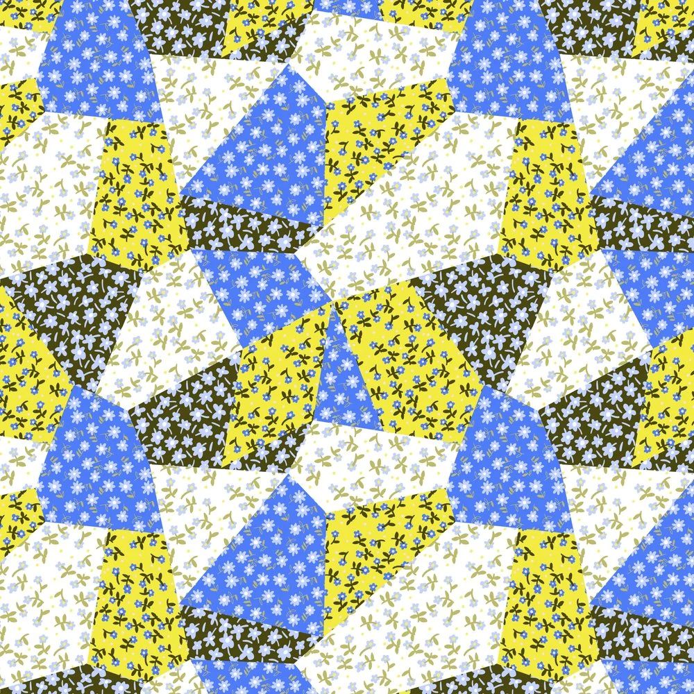 Patchwork Daises Fabric - Blue