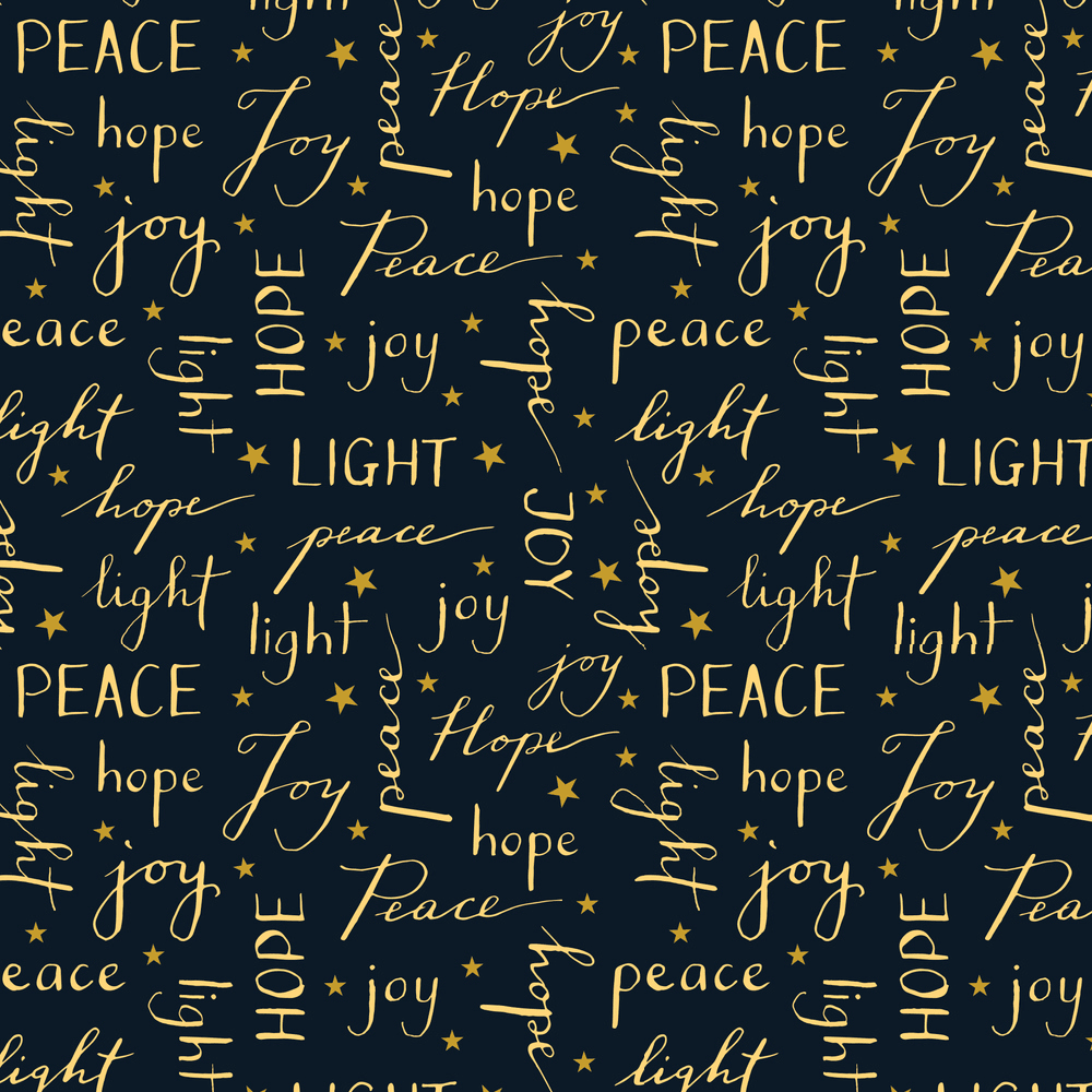 Peace Joy Hope Light Fabric - Navy