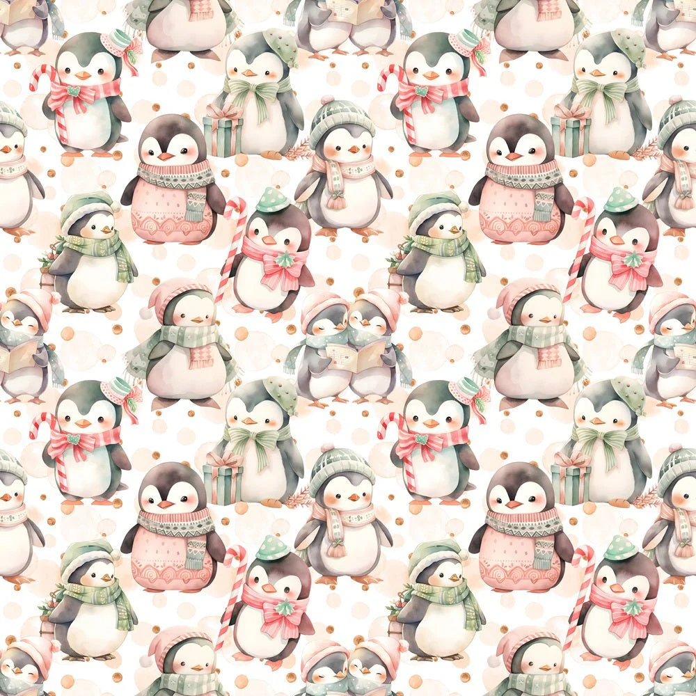 Penguins & Christmas Elements Fabric