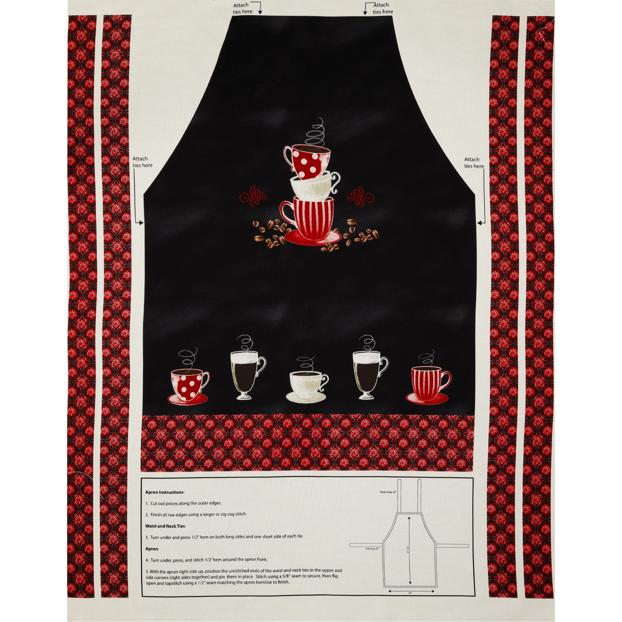 Perfect Brew Fabric Collection - Perfect Brew Apron Panel Black/Red
