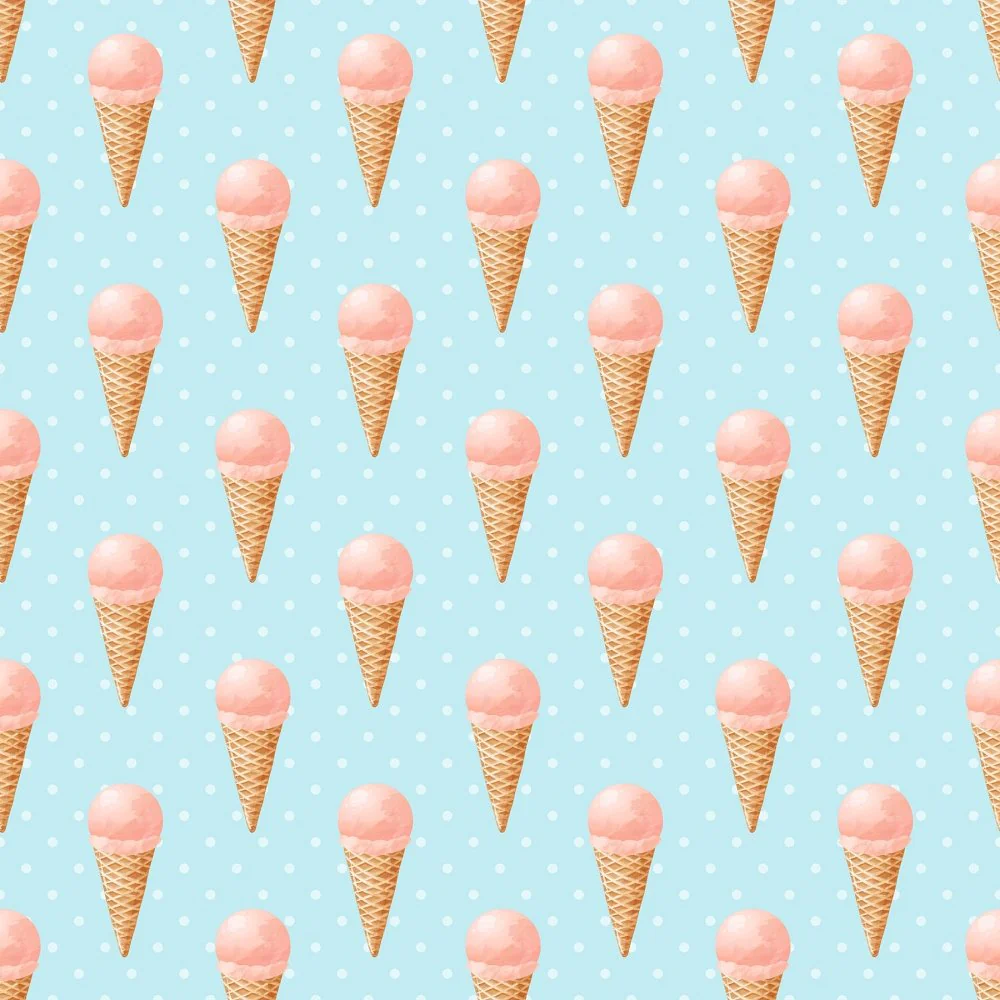 Pink Cones on Blue Polka Dot Fabric