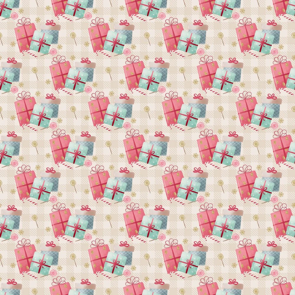 Presents on Plaid Fabric - Tan