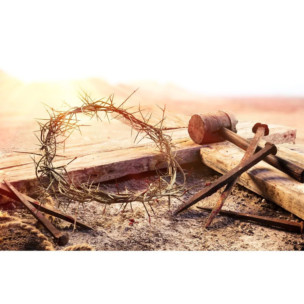 Realistic Crucifixion At Sunset Fabric Panel