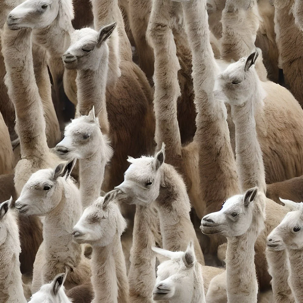 Realistic Packed llama's Heads Fabric