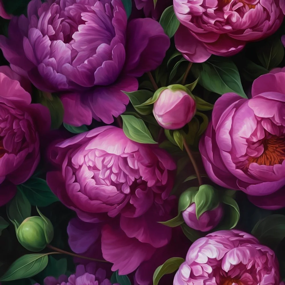 Realistic Peony Flowers Fabric
