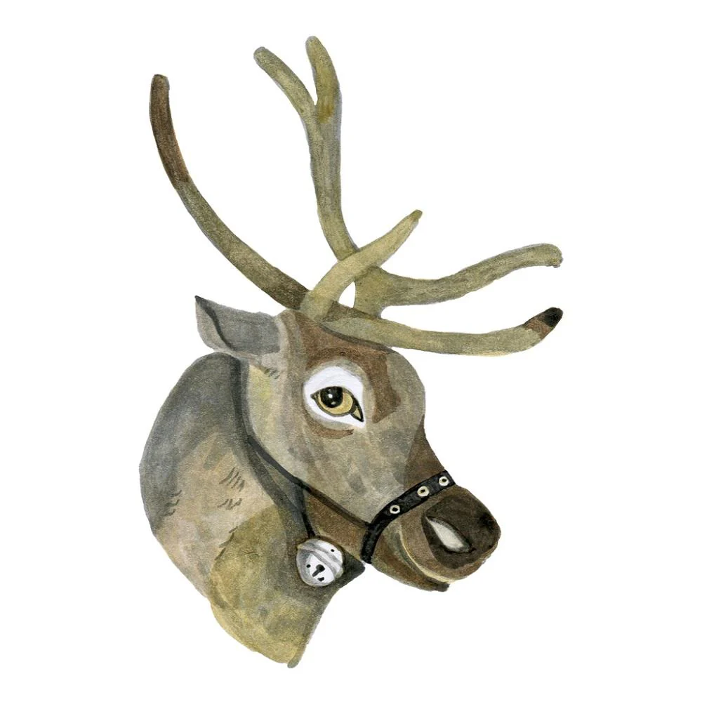 Realistic Reindeer With Silver Bell Fabric Panel