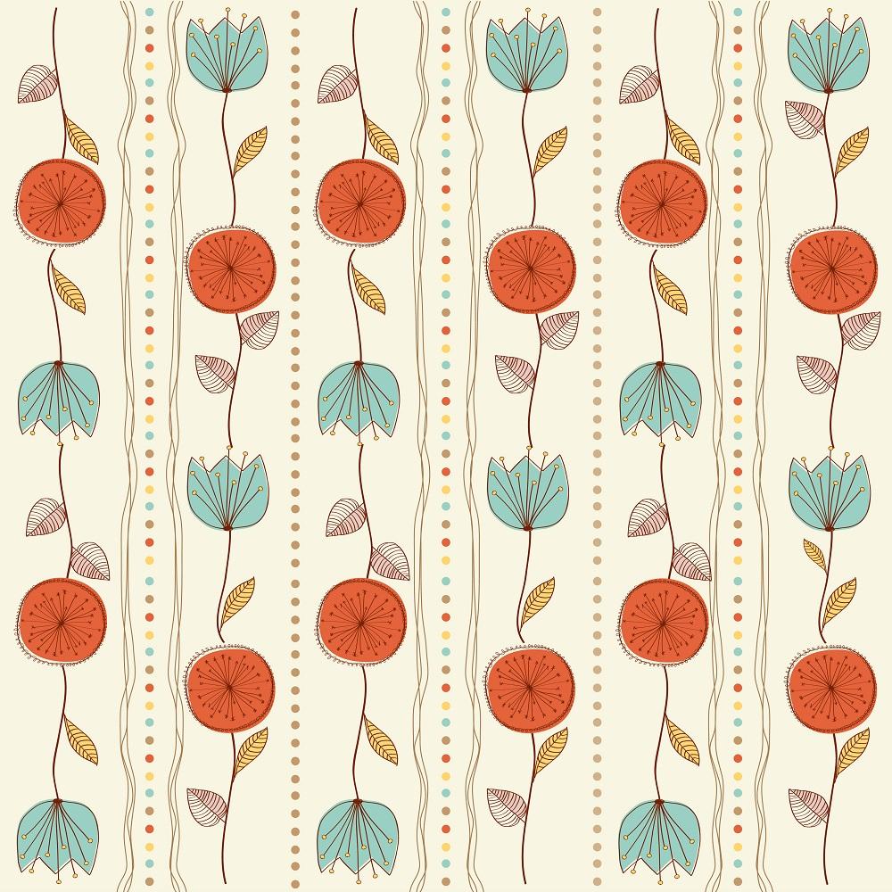 Retro Alliums & Tulips Fabric - Tan