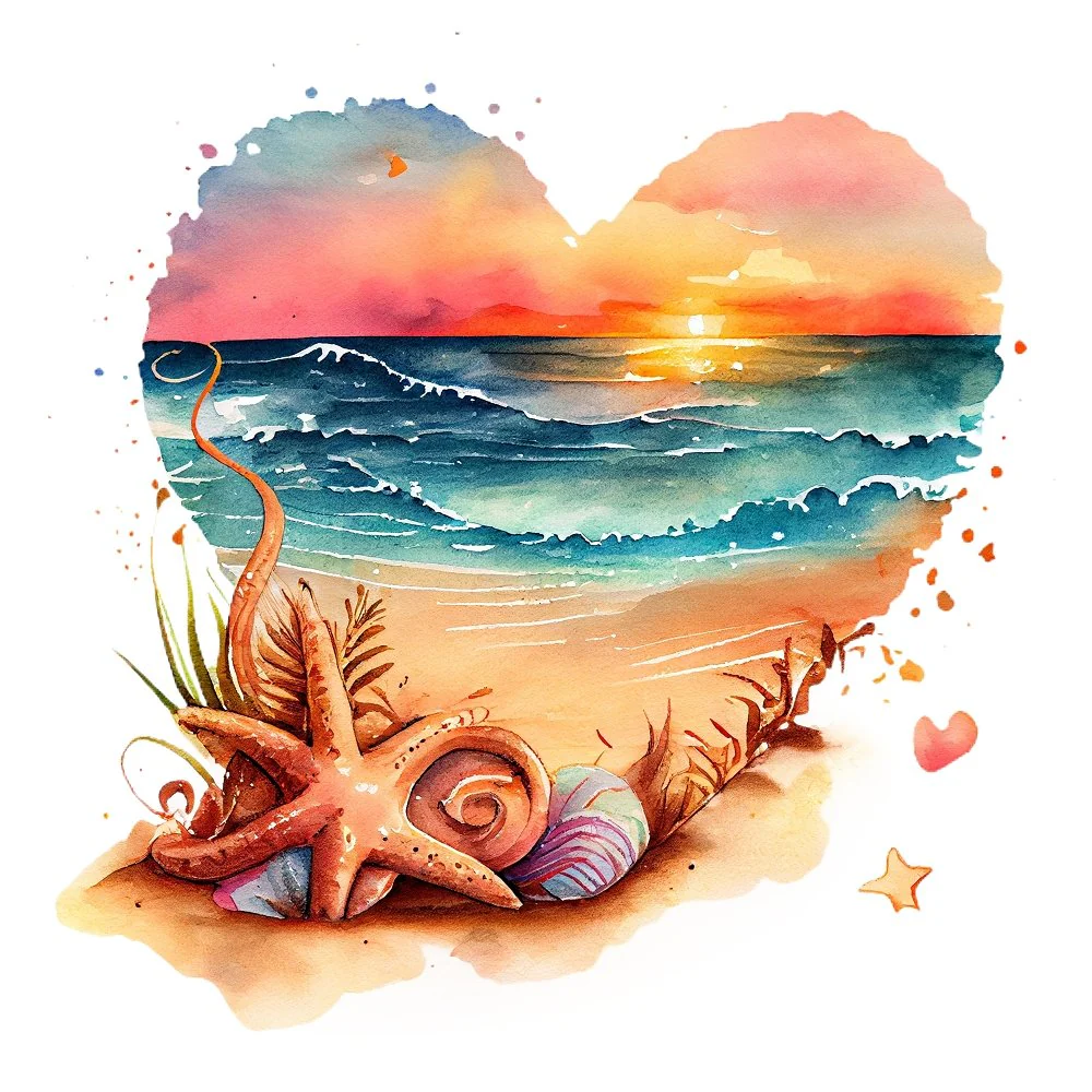 Retro Beach Heart #3 Fabric Panel