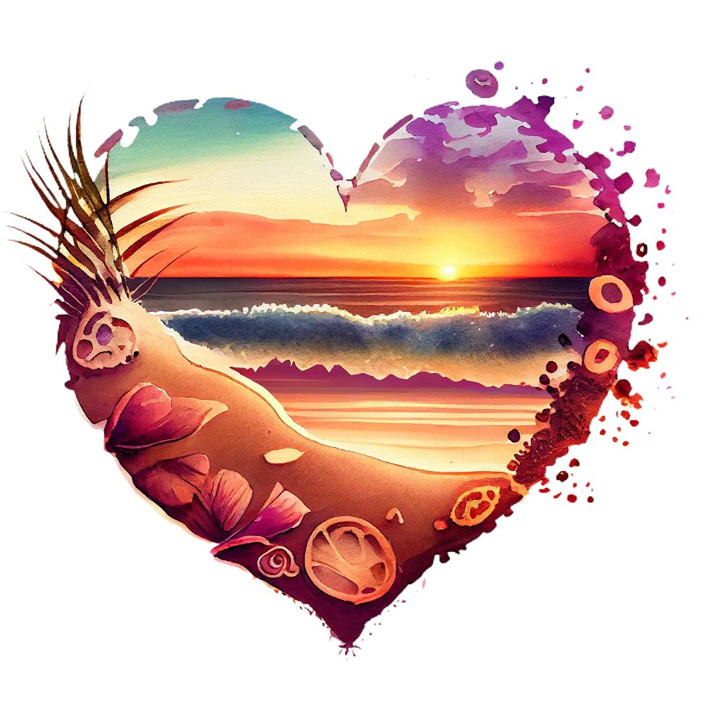 Retro Beach Heart #6 Fabric Panel