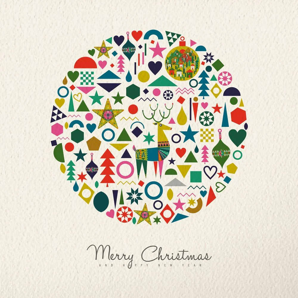 Retro Christmas Ornament Fabric Panel - Multi
