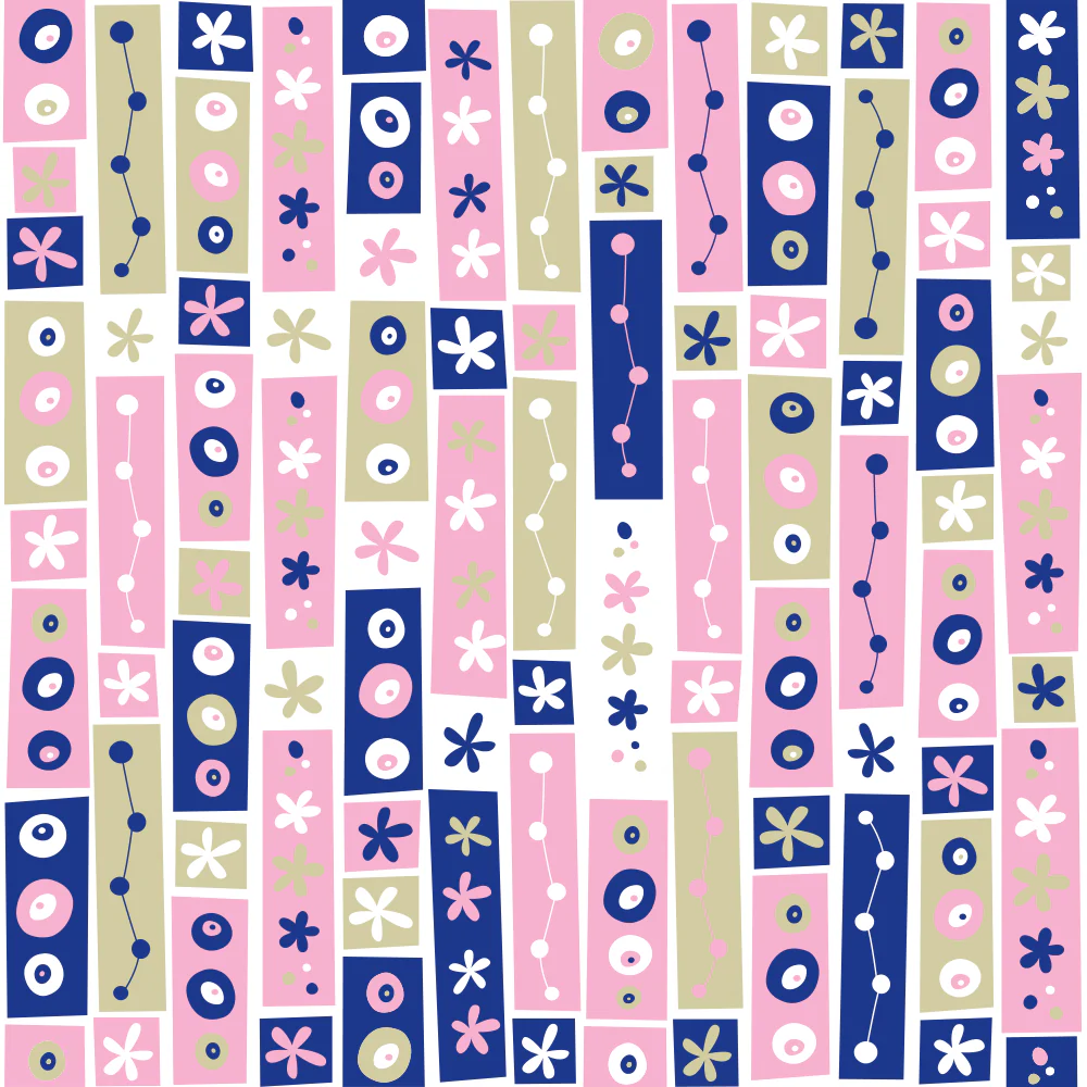 Retro Flowers Collage Fabric - Tan