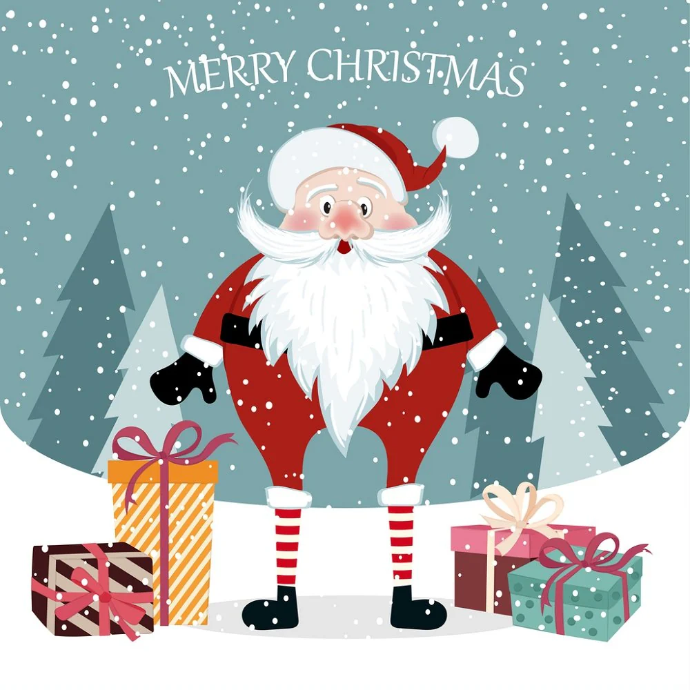 Retro Santa & Presents Fabric Panel - Blue