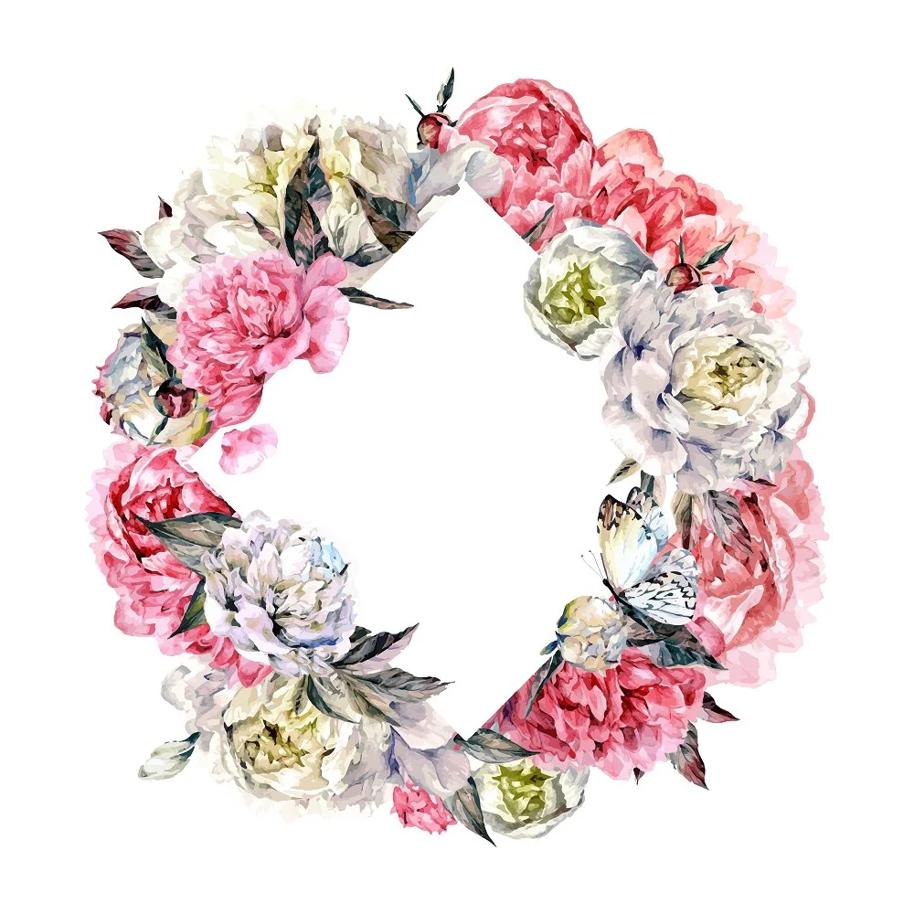 Rhombus Peony Wreath Fabric Panel