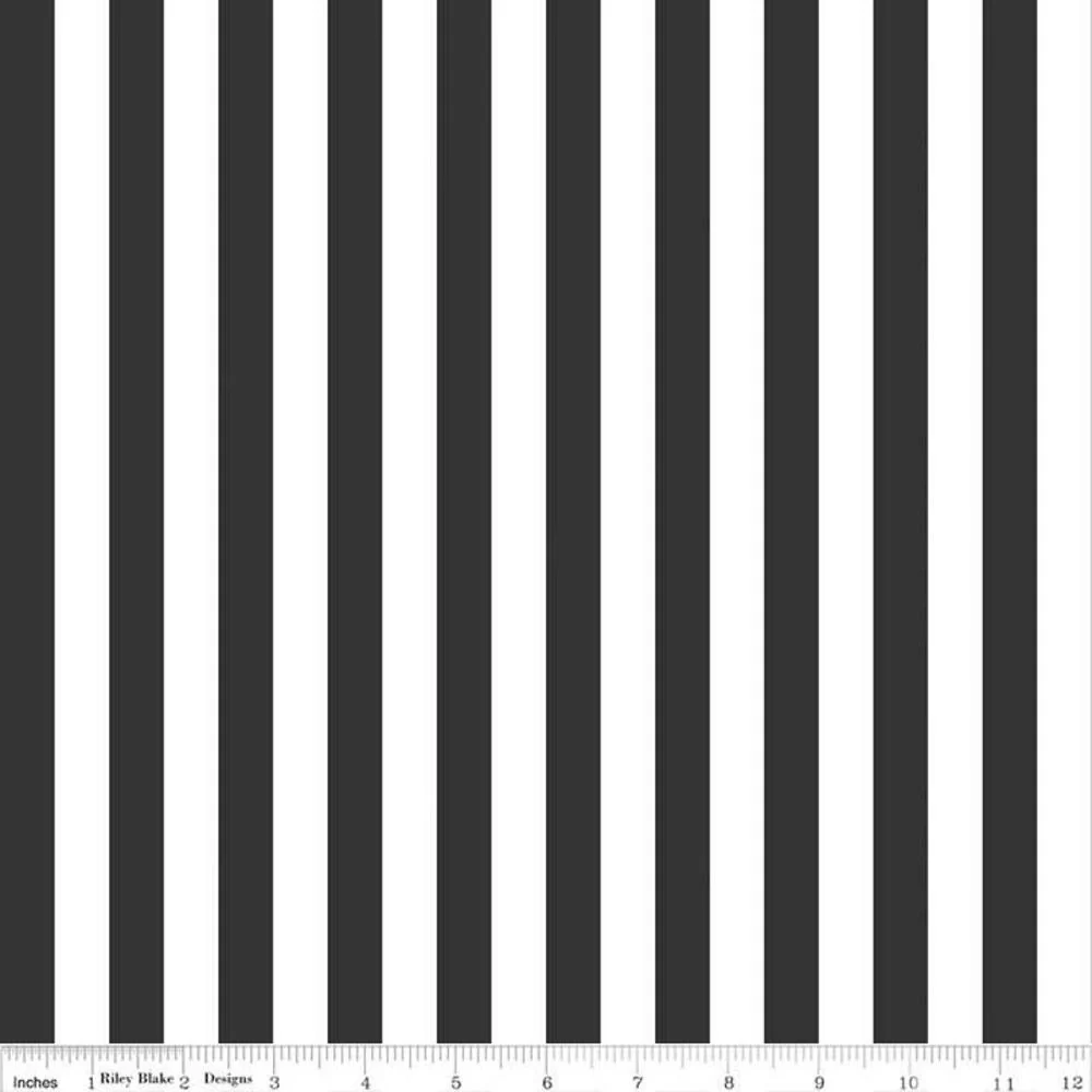 Riley Blake, 1/2" Striped Fabric - Black