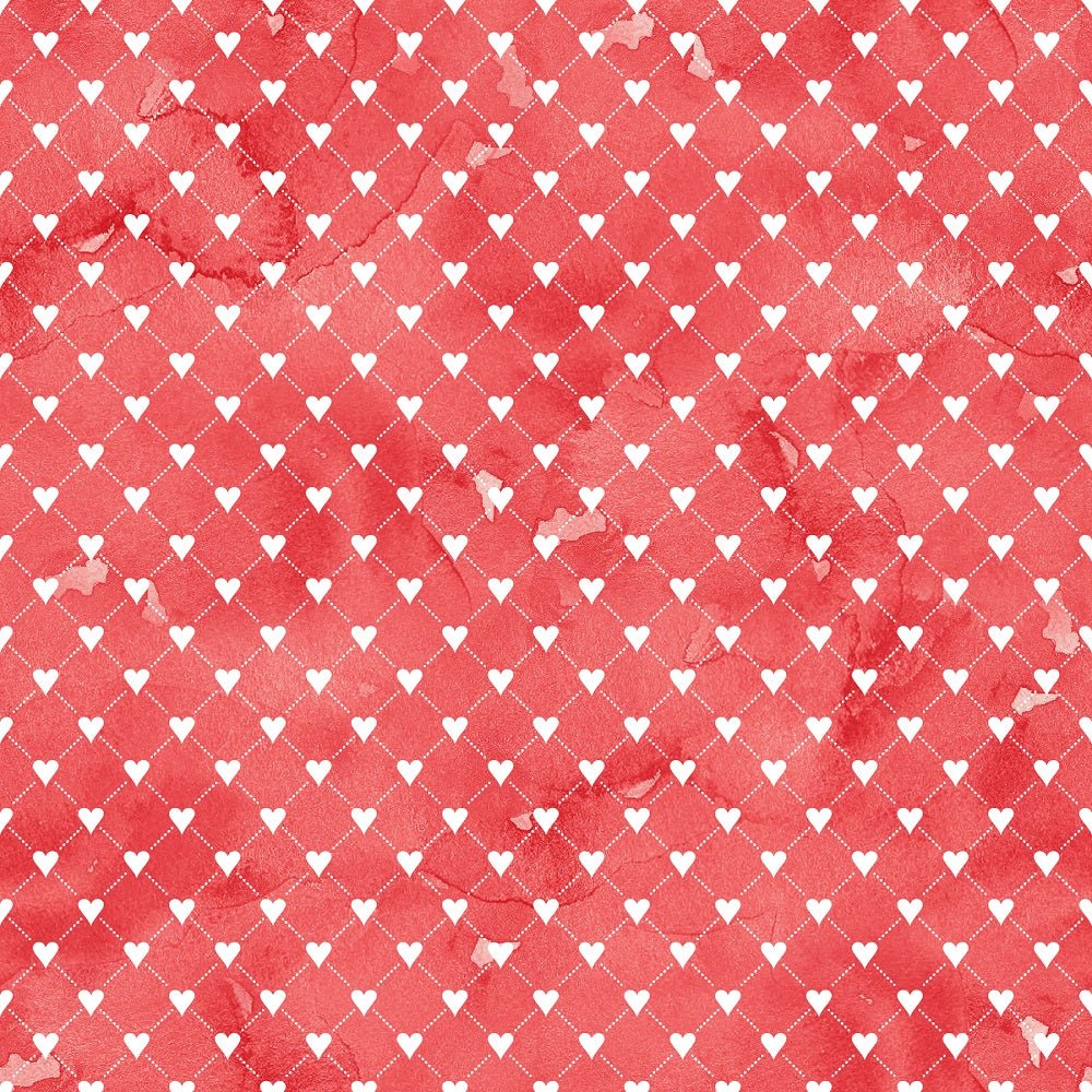 Romantic Bouquets Hearts on Grunge Fabric - Red