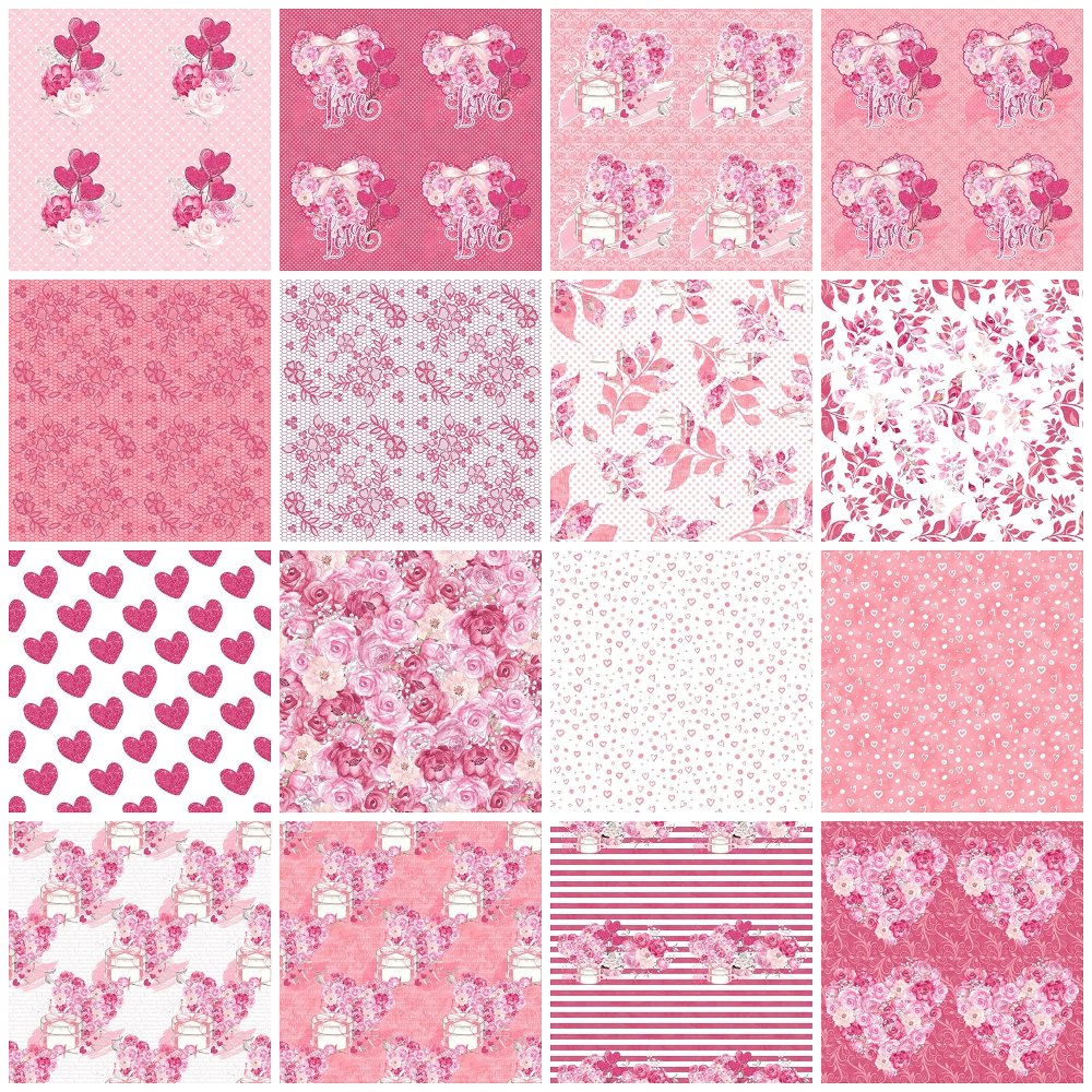 Roses Heart Valentine Fat Eighth Bundle - 16 Pieces