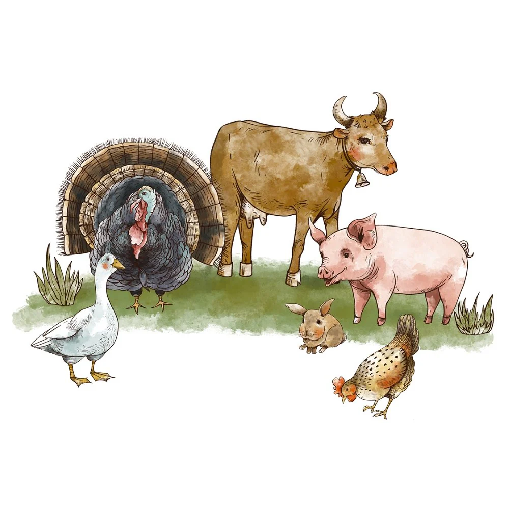 Rustic Farm Animals Fabric Panel