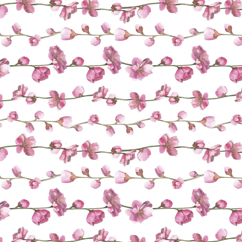 Sakura Branch Fabric - White